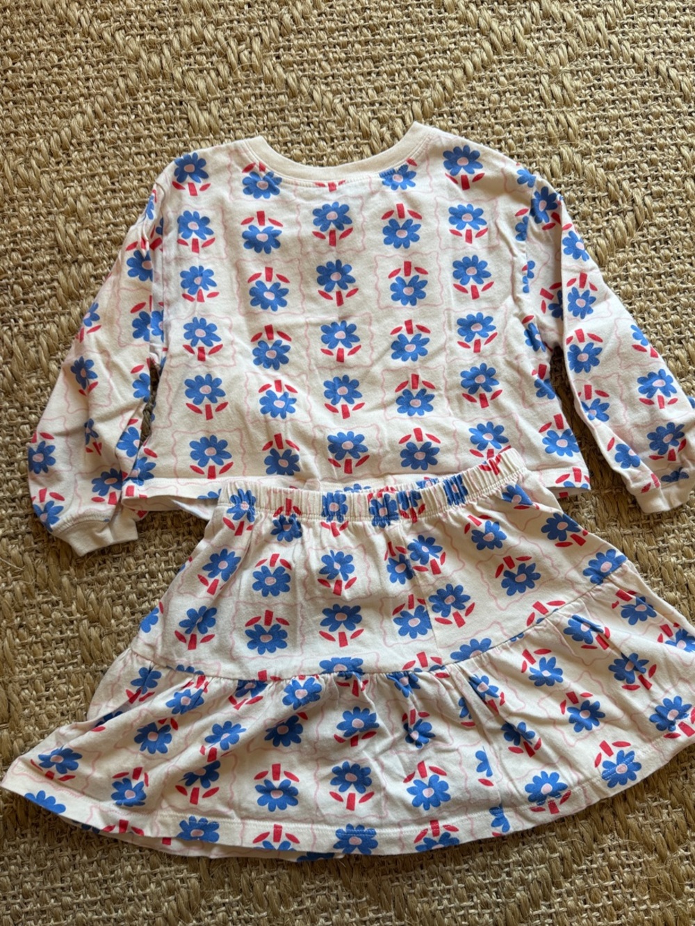 Old Navy White Floral Sweatshirt & Skirt Set - Blue and Red Flower Print